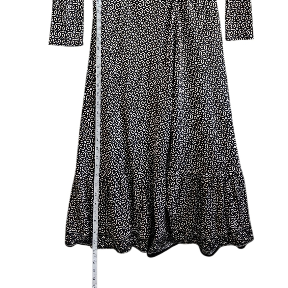 Max Studio Black Beige Graphic Floral Faux Wrap Tiered Long Sleeve Dress size L - Picture 11 of 12